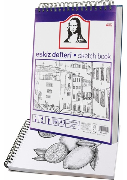 A3 Telli Eskiz Defteri Monalisa Spiralli Karakalem Rulo Kalemlik Siyah 24 Bölmeli Dereceli Kalem Gölgeleme Dağıtma Silgi
