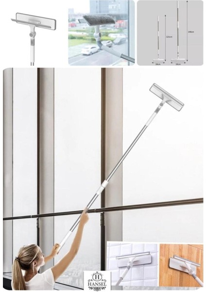 Bükülebilir teleskopik cam silme aparatı, yedek bezli, pratik ve kullanışlı