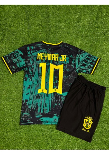 Dayıbalı Brezilya Neymar Jr Milli Takım Özel Konsept Çocuk Forması 2'li Set (Yeşil/sarı)