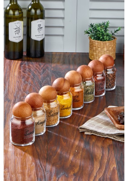 8'li Ahşap Kapaklı 300 ml Cam Baharat ve Şekerlik Seti, Parça Sayısı: 16 fiyatları