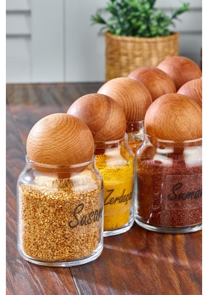 8'li Ahşap Kapaklı 300 ml Cam Baharat ve Şekerlik Seti, Parça Sayısı: 16 modelleri