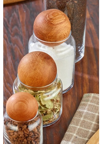 4’lü Ahşap Kapaklı Cam Kavanoz Seti, Baharatlık ve Saklama Kabı, 1300-800-500-300 ml fiyatları
