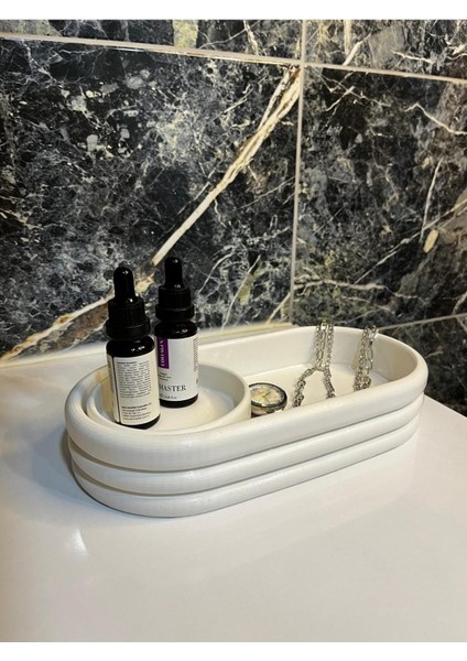 Dekoratif Kenar Detaylı Sunumluk, Makyaj ve Banyo Organizeri, Takı Tabağı, Mumluk