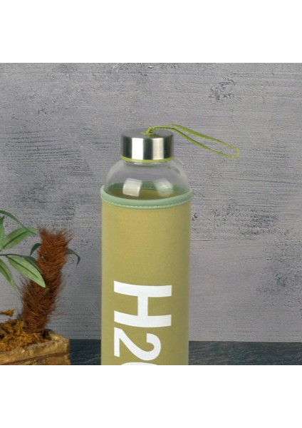 H2O Kılıflı Cam Matara - Yeşil / Şeffaf- 600 ml