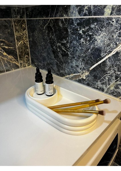 Dekoratif Kenar Detaylı Sunumluk, Makyaj ve Banyo Organizeri, Takı Tabağı, Mumluk