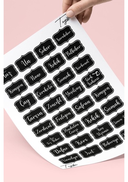 Şık baharatlık kavanoz sticker seti, pratik ve dekoratif kullanım için ideal, beyaz renk