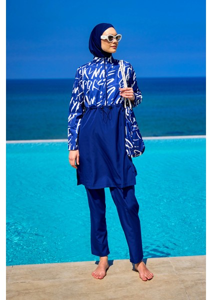 Tam Kapalı Tesettür Mayo Hakim Yaka Yırtmaçlı R2502 fırsatları