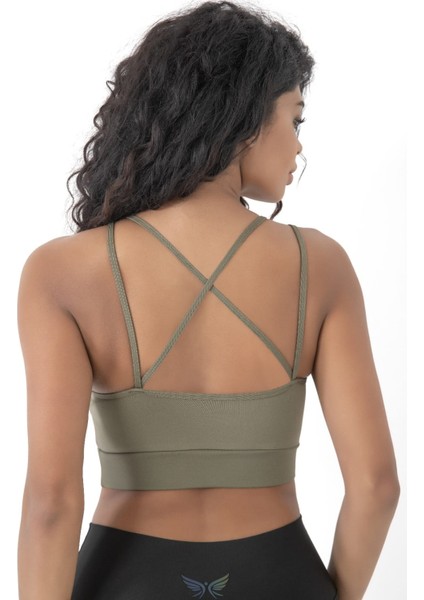 Arkası Çapraz Detaylı Spor Crop Büstiyer 5800 Haki