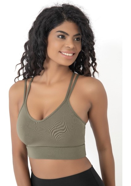 Arkası Çapraz Detaylı Spor Crop Büstiyer 5800 Haki modelleri