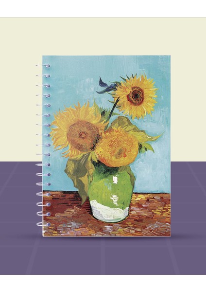 Vincent Van Gogh Çiçekler Koleksiyonu - A5 Spiralli 5 Adet Sanat Temalı Defter - 15X21 cm