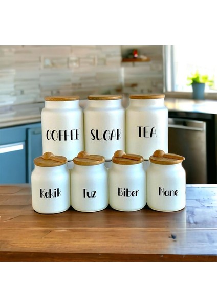 7'li Bambu Kapaklı Cam Baharatlık ve Kavanoz Seti, 500-999 ml, 7 Parça fiyatları