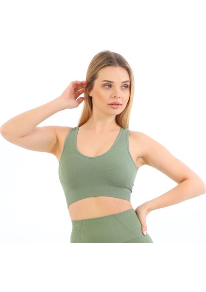 Inkasol Kalın Askılı Pedli Fitilli Crop Büstiyer 5704 Yeşil