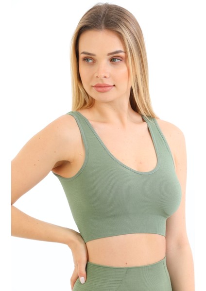 Inkasol Kalın Askılı Pedli Fitilli Crop Büstiyer 5704 Yeşil