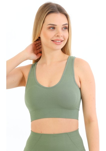 Inkasol Kalın Askılı Pedli Fitilli Crop Büstiyer 5704 Yeşil