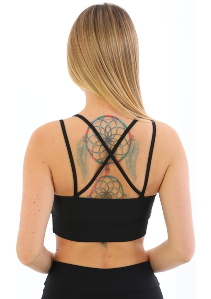 Inkasol Arkası Çapraz Detaylı Spor Crop Büstiyer 5800 Siyah