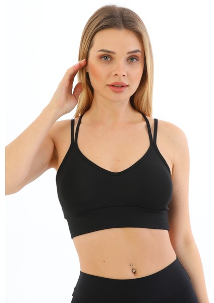 Inkasol Arkası Çapraz Detaylı Spor Crop Büstiyer 5800 Siyah modelleri