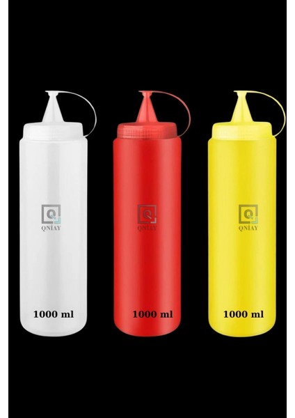 Renkli 3'lü Sosluk Seti, 1000 ml Pratik Yağdanlık ve Sıkma Şişleri