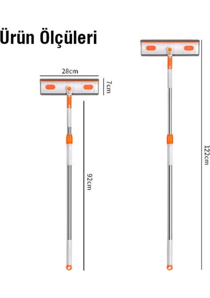 180° Dönebilen ve Uzayabilen Çift Taraflı Teleskopik Cam Silme Aracı