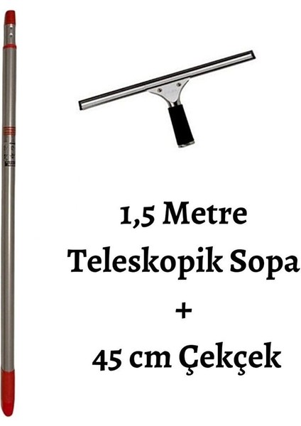 Teleskopik 1,5 m sap ve 45 cm cam temizleme seti, çok yönlü temizlik aracı