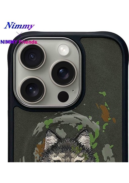 iPhone 16 Pro Max Uyumlu Magsafe Özellikli Gerçek Nakış İşlemeli Kurt Desenli Dazzling Kılıf