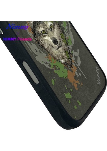 iPhone 16 Pro Max Uyumlu Magsafe Özellikli Gerçek Nakış İşlemeli Kurt Desenli Dazzling Kılıf