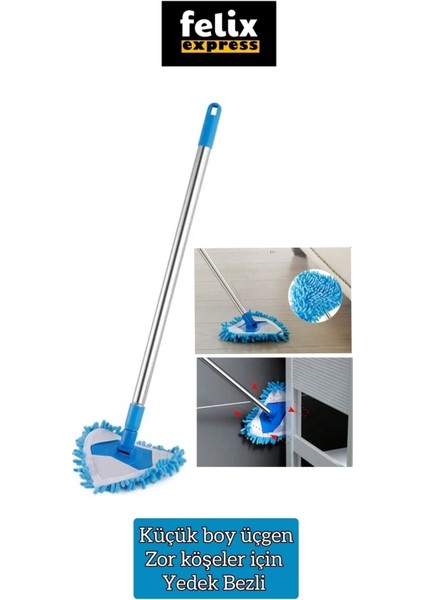 Üçgen Mop Cam Parke Fayans Temizleme , Mikrofiber Teleskopik Sap