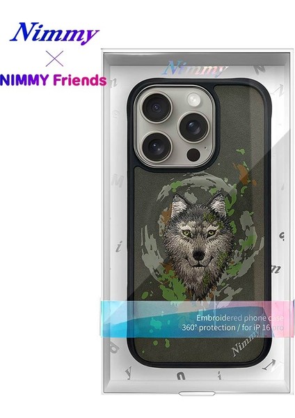iPhone 16 Pro Max Uyumlu Magsafe Özellikli Gerçek Nakış İşlemeli Kurt Desenli Dazzling Kılıf