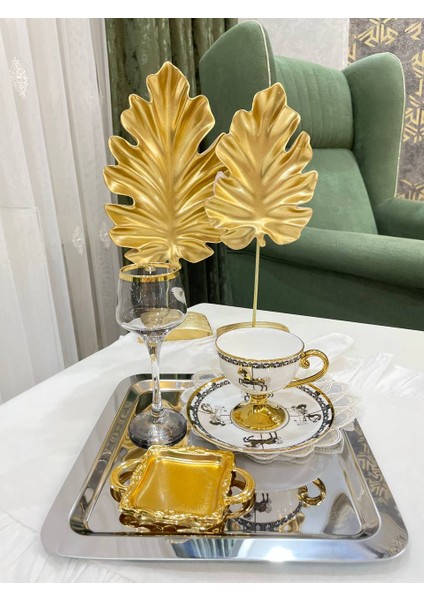 2'li ÇELİK Dekoratif Gold Kaplama Makaronluk Kahve Yanı Sunumluk Lokumluk Kare 10 x 8 modelleri