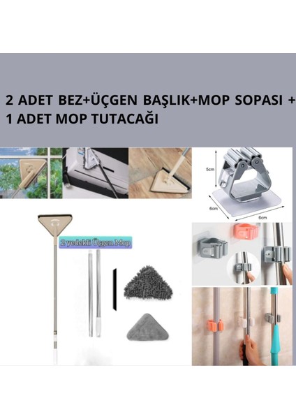 İki Bezli Üçgen Mop Temizlik Seti, askılı tutacak, pratik ve hızlı temizlik sağlar
