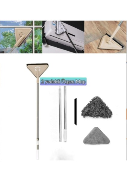 İki Bezli Üçgen Mop Temizlik Seti, askılı tutacak, pratik ve hızlı temizlik sağlar