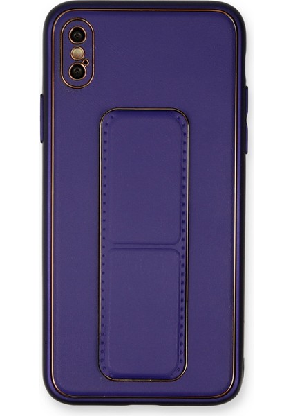 Iphone x Kılıf Coco Deri Standlı Kapak - Mor Drstr