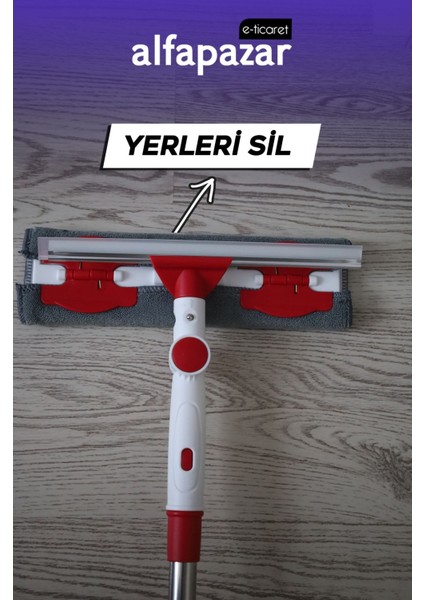 Çift Taraflı Teleskopik Cam Silme ve Yedek Bez Seti, Pratik ve Kullanışlı Temizlik Seti