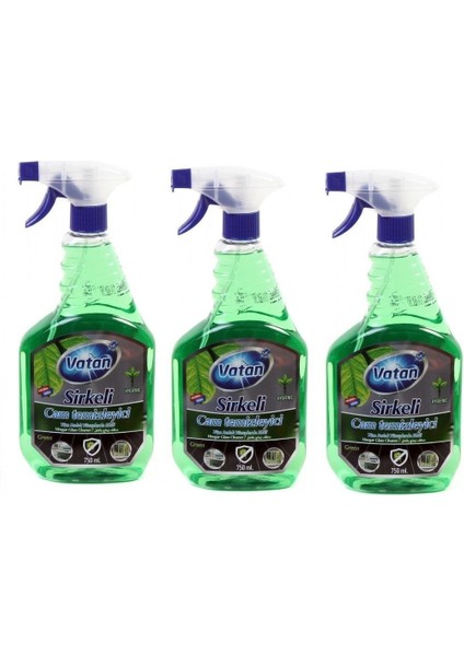 Yeşil Sirkeli Cam Temizleyici Sprey 750 ml, 3'lü Paket