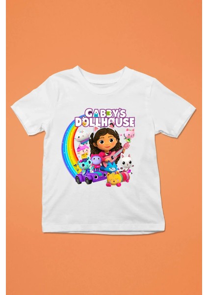 Gabby's Dollhouse Desen Baskılı Çocuk Unisex Siyah ve Beyaz Tshirt fiyatları