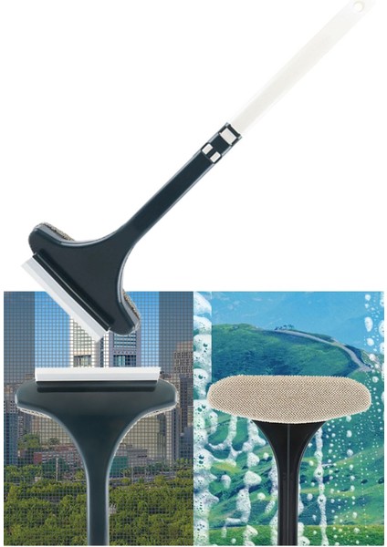 Çift Taraflı Kirli Cam Temizleme Fırçası Cam Sileceği Uzun Saplı Kolay Silme