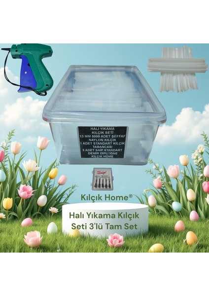 Halı Yıkama Kılçık Seti 3'lü Set Kılçık+Tabanca+iğne