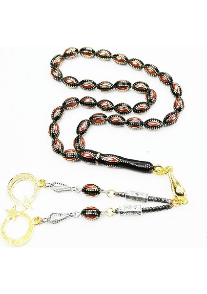 Arpa Model Kırmızı Mine Işlemeli Pirinç Kafes Tespih