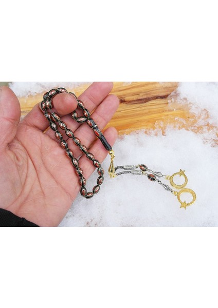 Arpa Model Kırmızı Mine Işlemeli Pirinç Kafes Tespih fırsatları