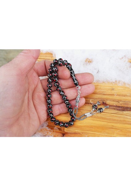 Oltu Taşı Küre Model Üçlü Çeşmi Bülbül Kırmızı Işlemeli Bürokrat Boy Tespih modelleri