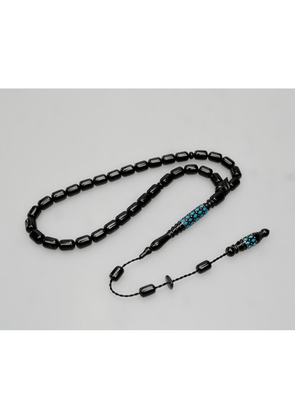 Oltu Taşı Oyma Imame Ve mavi Mine Işleme Sade Tespih