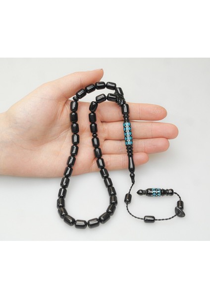 Oltu Taşı Oyma Imame Ve mavi Mine Işleme Sade Tespih modelleri