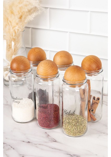 6'lı Ahşap Kapaklı Cam Kavanoz Seti, Baharatlık, 500 ml, Etiketli, Türkiye Ürün.