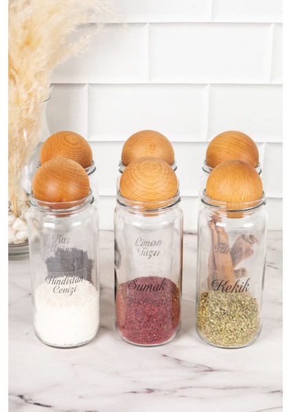 6'lı Ahşap Kapaklı Cam Kavanoz Seti, Baharatlık, 500 ml, Etiketli, Türkiye Ürün. modelleri