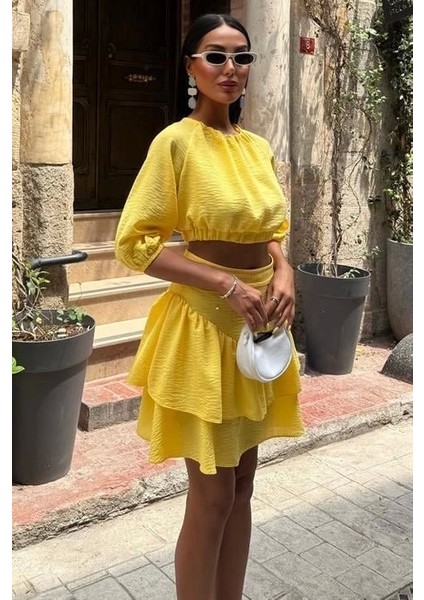 Crop Bluz ve Kat Kat Etekli Takım 10207 fırsatları