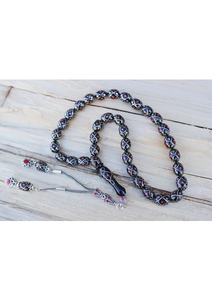 Oltu Taşı Beyzi Fiyonk Kırmızı Işlemeli Tespih fiyatları