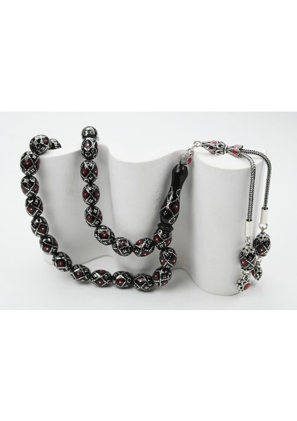 Oltu Taşı Beyzi Fiyonk Kırmızı Işlemeli Tespih modelleri