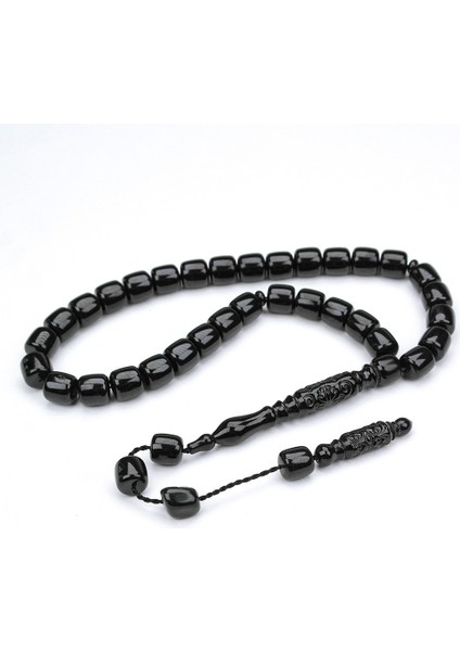 Oltu Taşı Kısa Eskitme Model Nakkaş Oyma Imameli Tespih