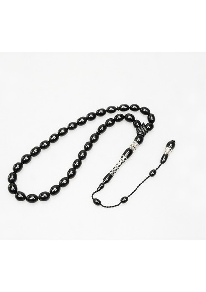 Oltu Taşı Kare Baklava Desenli Imame Gümüş Işleme Sade Tespih