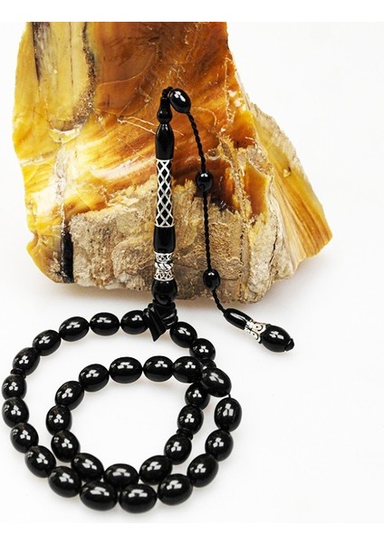 Oltu Taşı Kare Baklava Desenli Imame Gümüş Işleme Sade Tespih fiyatları