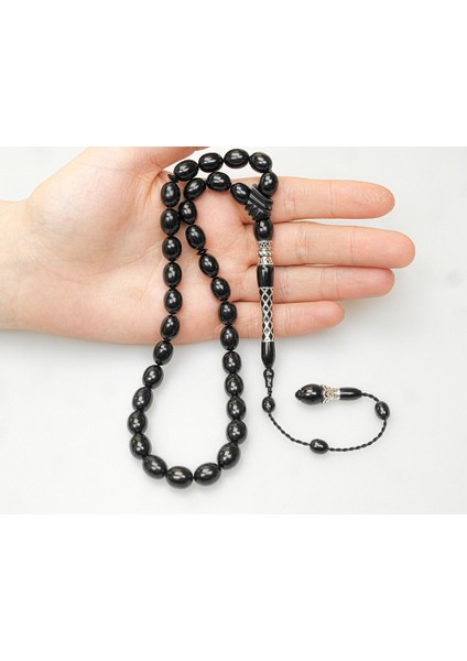 Oltu Taşı Kare Baklava Desenli Imame Gümüş Işleme Sade Tespih modelleri